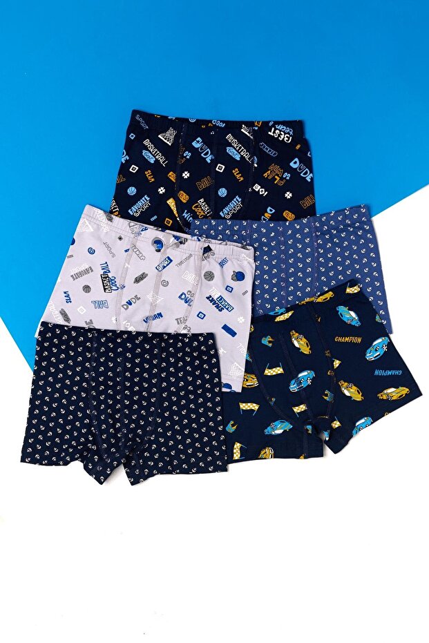 طقم بوكسر للأولاد مكون من 5 قطع بنمط مختلط - 1