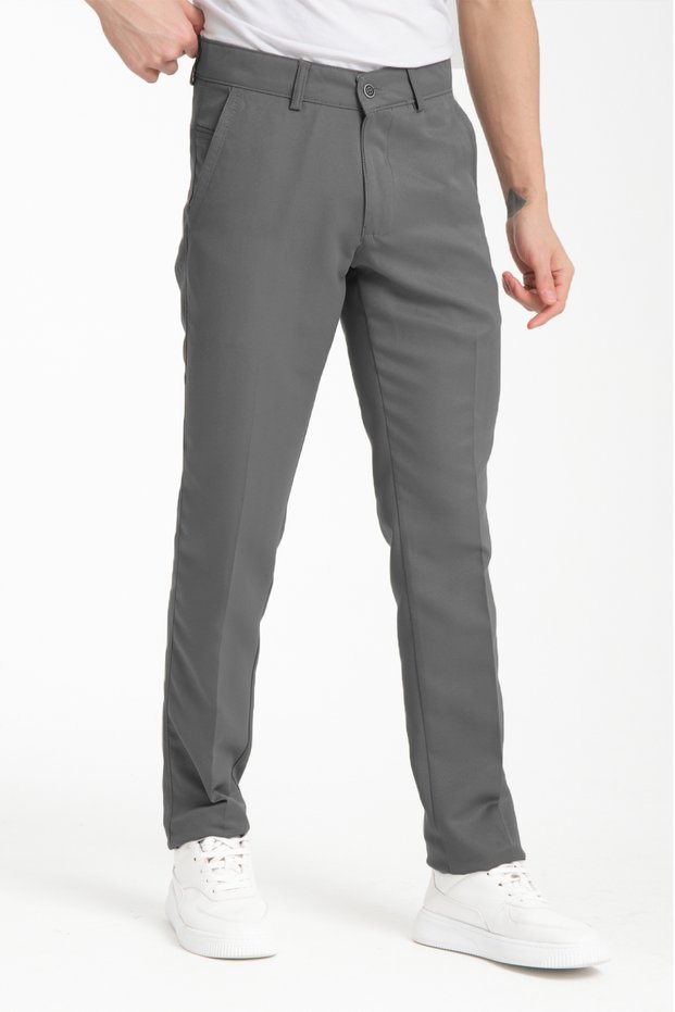 Men's Smoke Color Cotton Pocket Summer Straight Linen Trousers