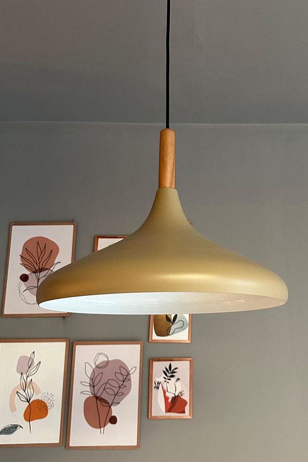 Bej Champion Ahşap Tekli Avize Sarkıt Salon Mutfak Cafe Butik Lamba Aydınlatma Avizeler - 1