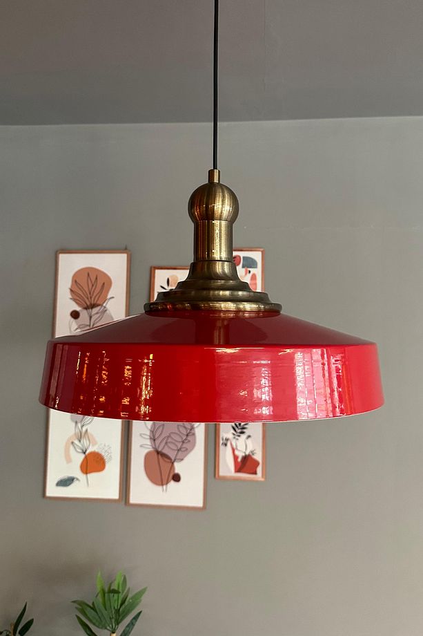 Açe Kırmızı Tekli Eskitme Uzun Tokmak Başlık Avize Retro Sarkıt Ofis Showroom Salon Mutfak Avizeleri - 5