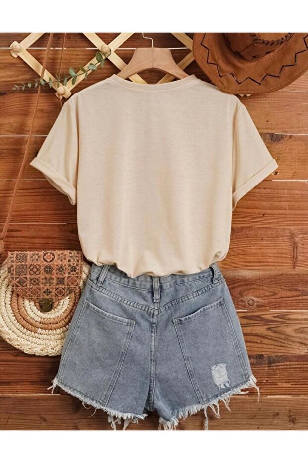 Kelebekler Baskılı Basic T-Shirt - 3