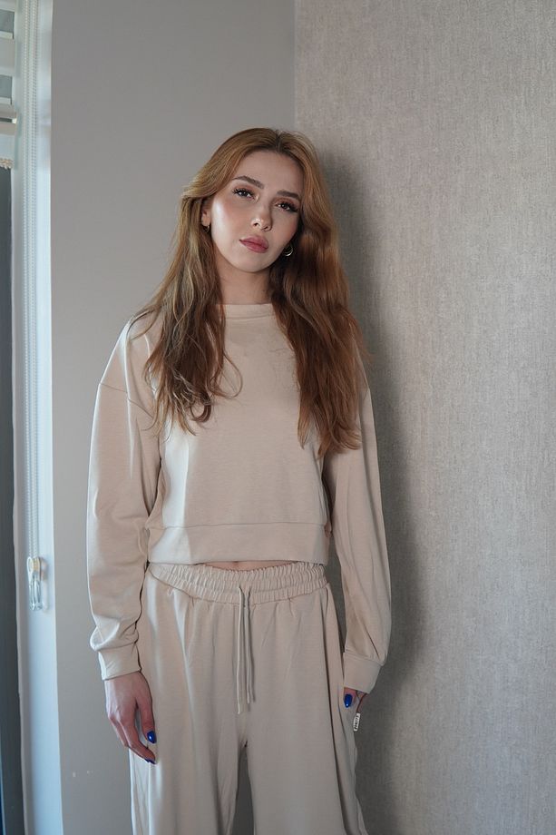 Krem rengi Oversize Eşofman Takım - 4