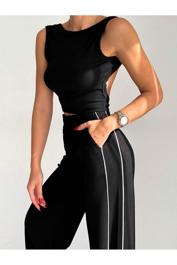 MODAL KUMAŞ YANLARI ŞERİTLİ PANTOLON - 2