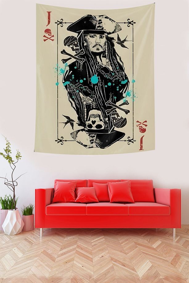 Karayip Korsanları Jack Sparrow Joker Kuru Kafa Leke Tutmaz Kumaş Duvar Örtüsü Duvar Halısı Tapestry - 1