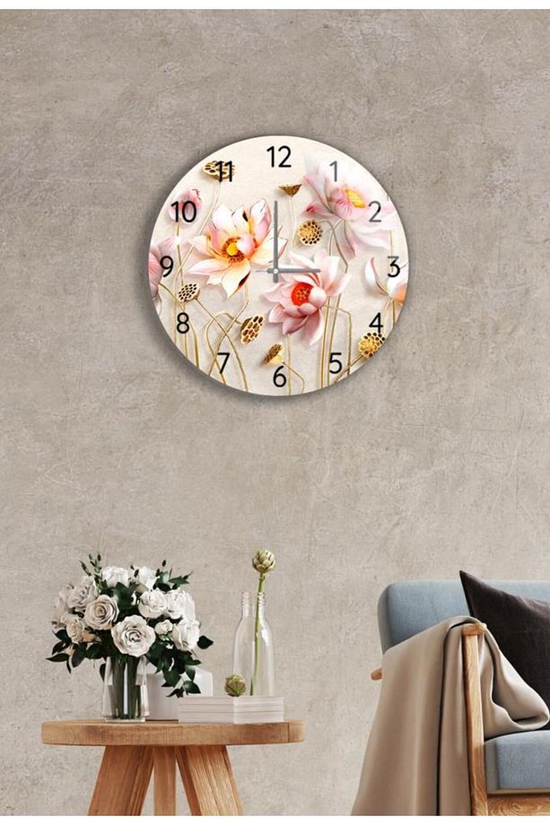 Çap 27 Cm Ballı Çiçekler Dekoratif Cam Saat - 1