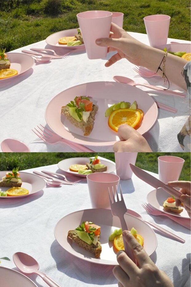 Pembe, Katlı Piknik Seti - 3