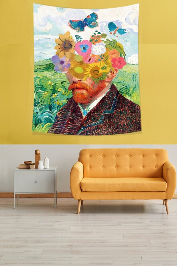 Çiçek Kafalı Vincent Van Gogh Leke Tutmaz Kumaş Duvar Örtüsü Duvar Halısı Tapestry - 3