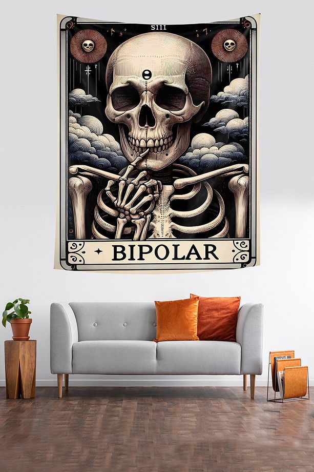 Bipolar İskelet Kuru Kafa  Leke Tutmaz Kumaş Duvar Örtüsü Duvar Halısı Tapestry - 1