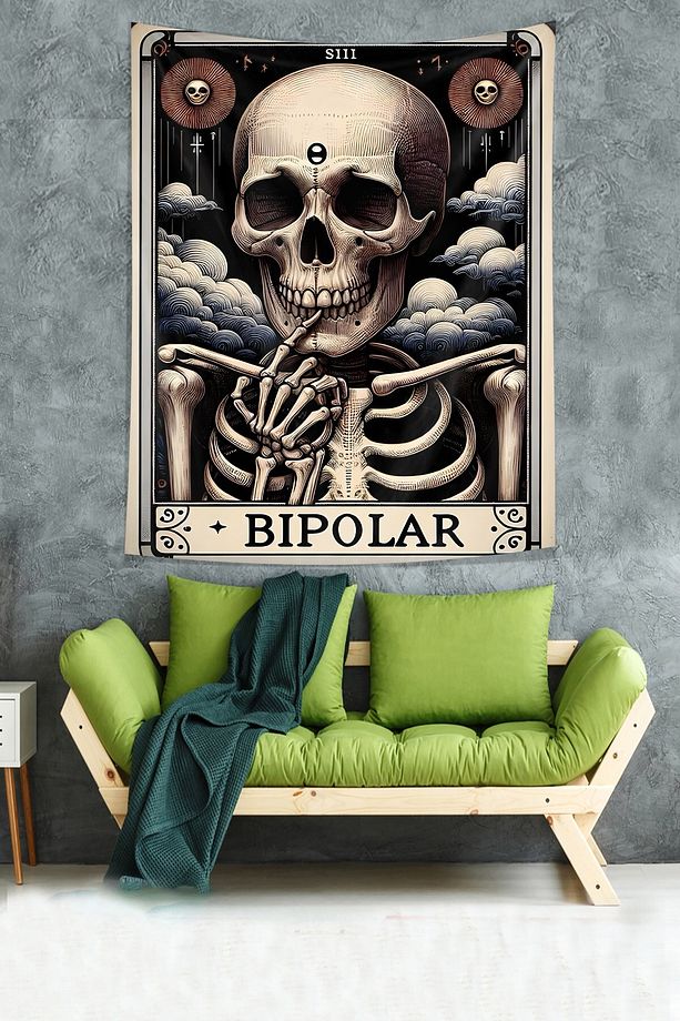 Bipolar İskelet Kuru Kafa  Leke Tutmaz Kumaş Duvar Örtüsü Duvar Halısı Tapestry - 2
