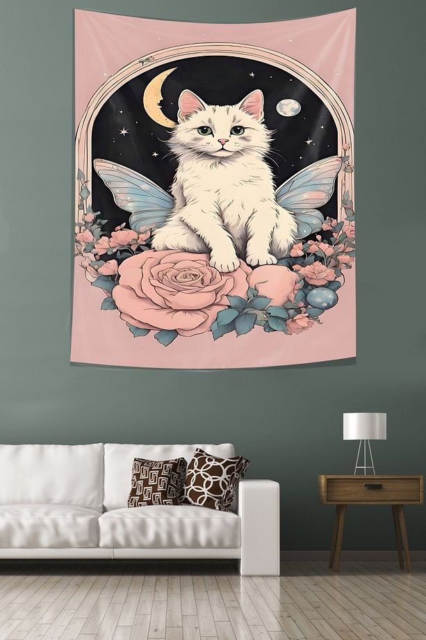Pembe Bohem Bahar Manzara Desen Çiçekli Leke Tutmaz Kumaş Duvar Örtüsü Duvar Halısı Tapestry - 2