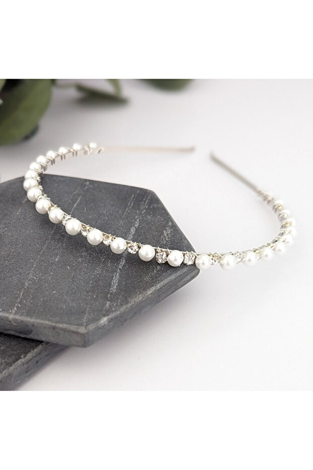 Silver Pearl & Zircon Stone Special Occasion Bridal Crown