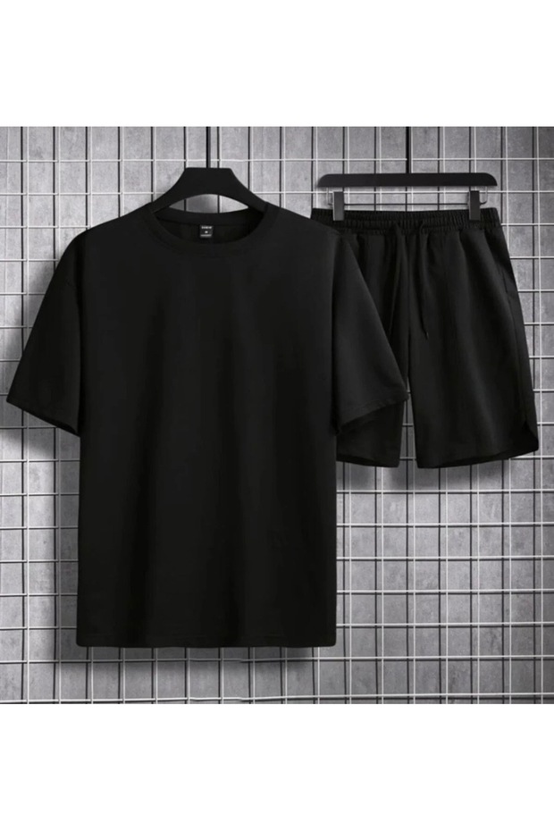 Black Flat Bottom Top Shorts T-Shirt Set