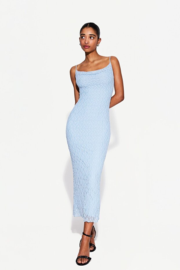 Dantelli midi elbise - 1