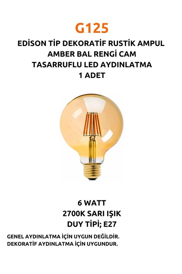 G125 Edison Dekoratif Rustik Led Ampul - Amber Cam - Tasarruflu Led Aydınlatma - 1
