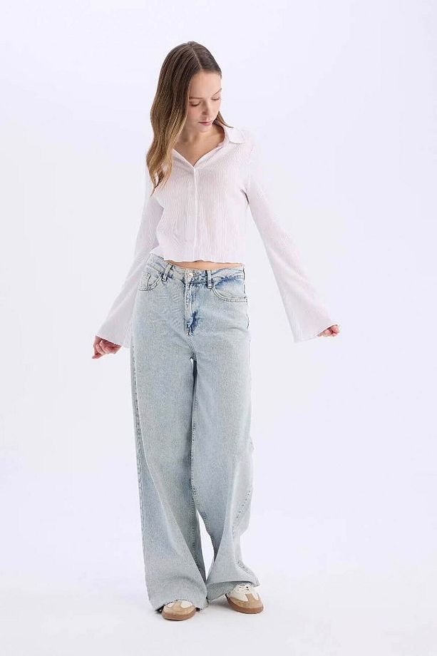 Coool Fitted Basic Düz Düğmeli Uzun Kollu Crop Beyaz Gömlek A0012ax25sp - 2