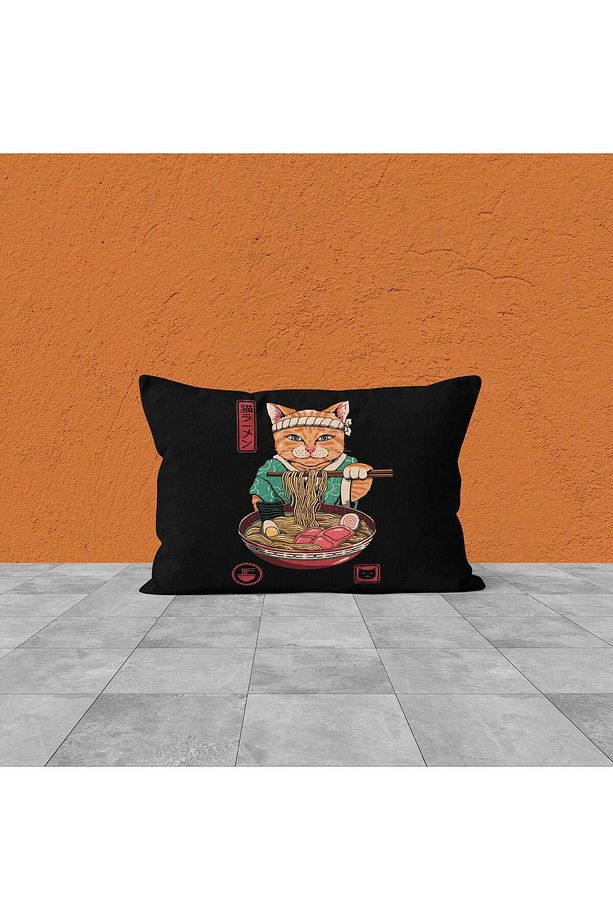 Noodle Cat - Kedili Çift Taraflı Yastık Kılıfı - 2 Adet - 1