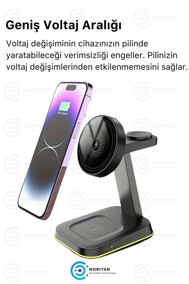 4in1 Çok Fonksiyonlu Manyetik Kablosuz Şarj İstasyonu iPhone iOS Android Uyumlu Wireless Şarj Standı - 4