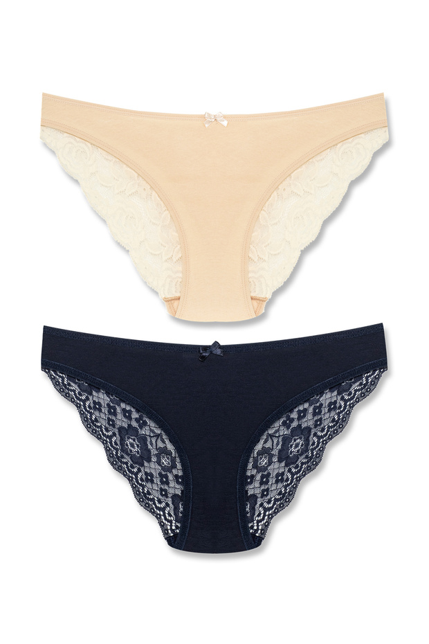 2 Pack Cotton Back Leg Lace Slip Women's Panties