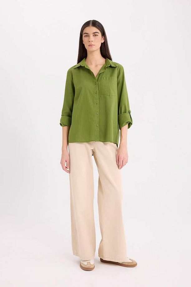 Regular Fit Basic Düz Cepli Uzun Kollu Gömlek W7734az25sp - 2
