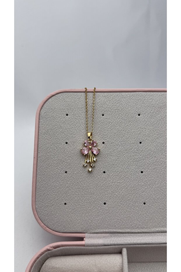 Drop Stone Flower Necklace, Steel Necklace, Gift Boxed