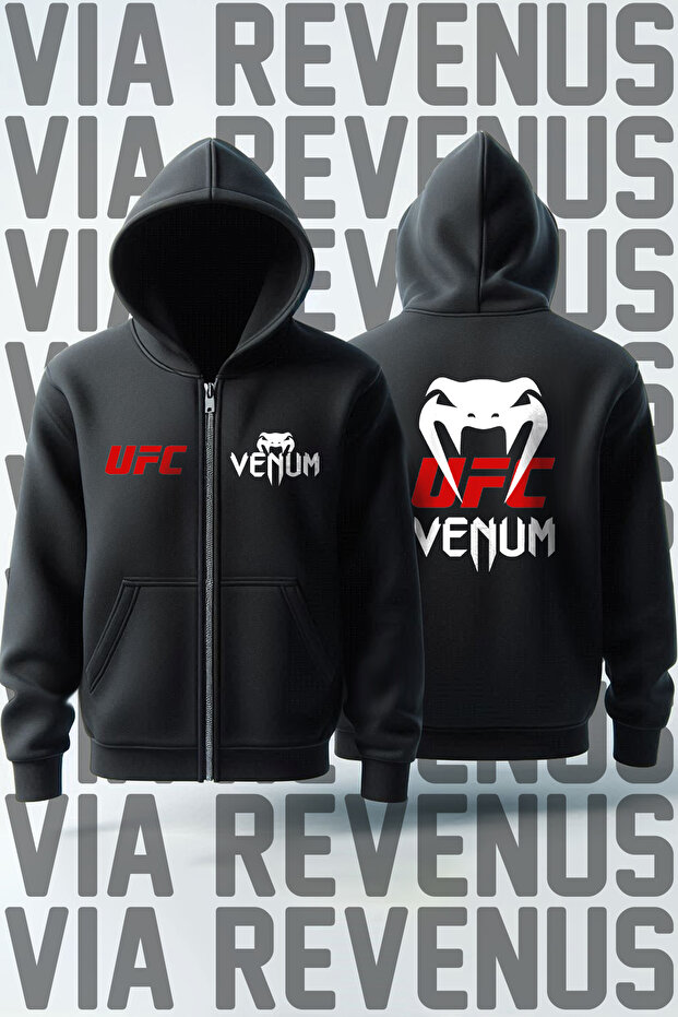 Ufc Front and Back Printed Unisex Zippered Hooded Sweatshirt Cardigan