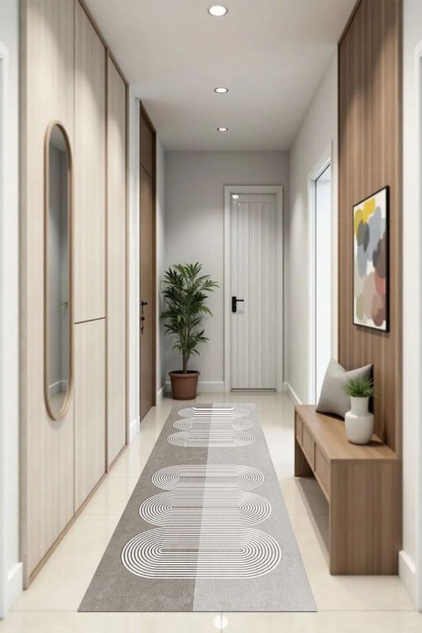 Bej Karesansui Desenli Makinede Yıkanabilir Salon Halısı Yatak Odası Halısı & Yolluk Modelleri - 4