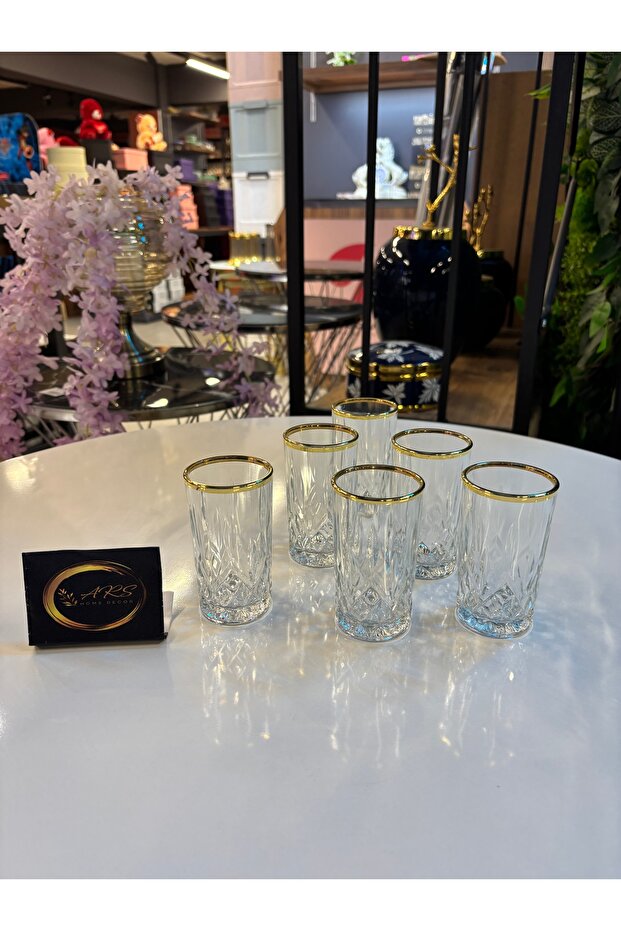 Lav Odin Gilded Coffee Side Water Glass, Soft Drink Soda Glass for 6 People, Presentation, Modern