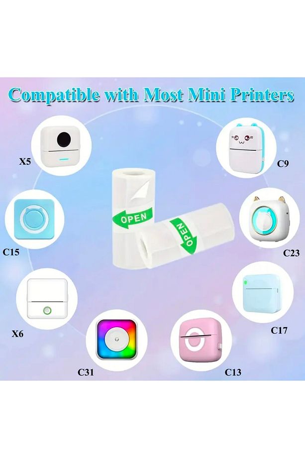 10 Adet Mini Yazıcı Rulosu Yapışkanlı Sticker - 10 Adet Yapıskanlı Termal Rulo - 3