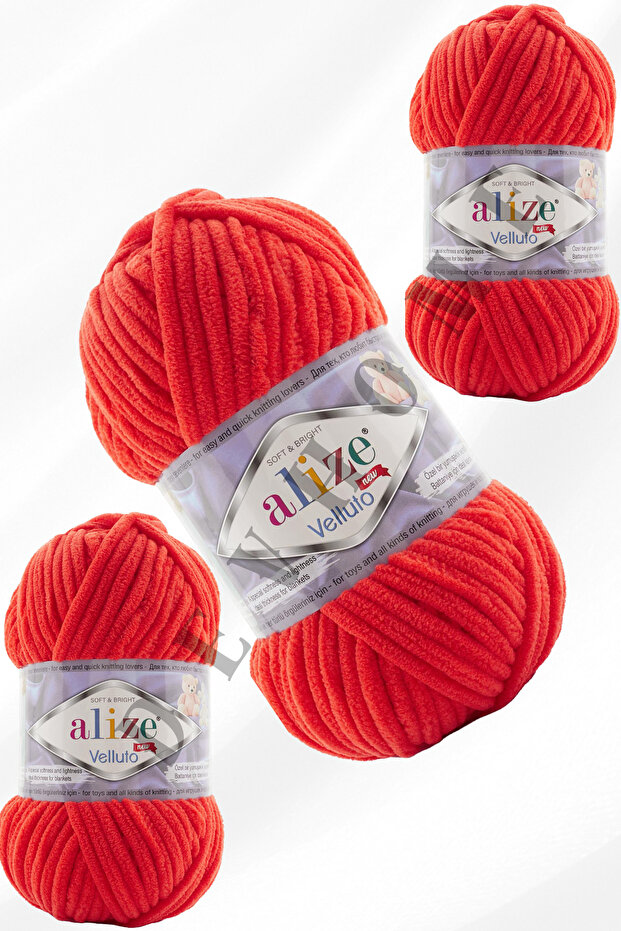 Alize Velluto Velvet Hand Knitting Rope Cardigan Booties Home Boots Scarf Hat Blanket Slippers 3 Pieces