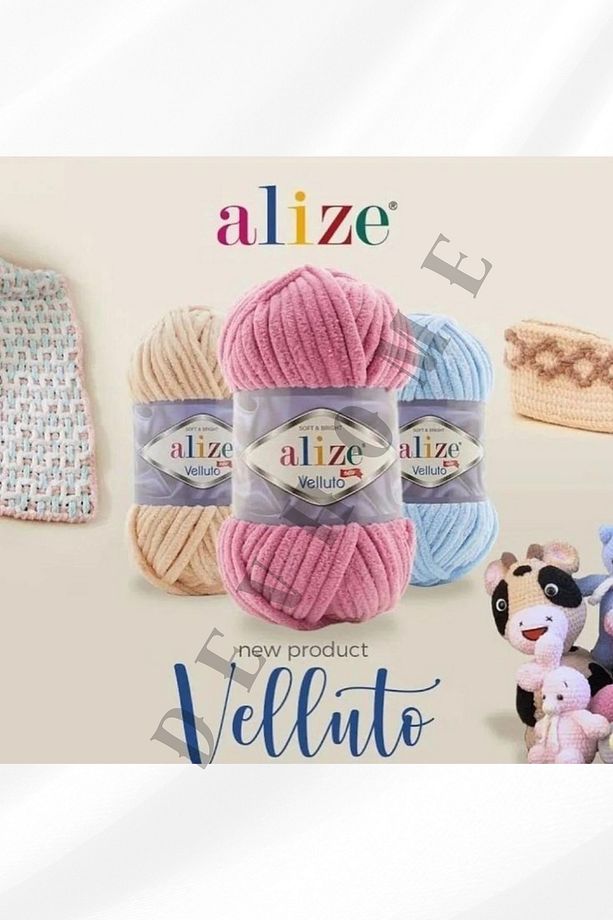 Alize Velluto Kadife El Örgü İpi Hırka Patik Ev Botu Atkı Şapka Battaniye Panduf 3 Adet - 3