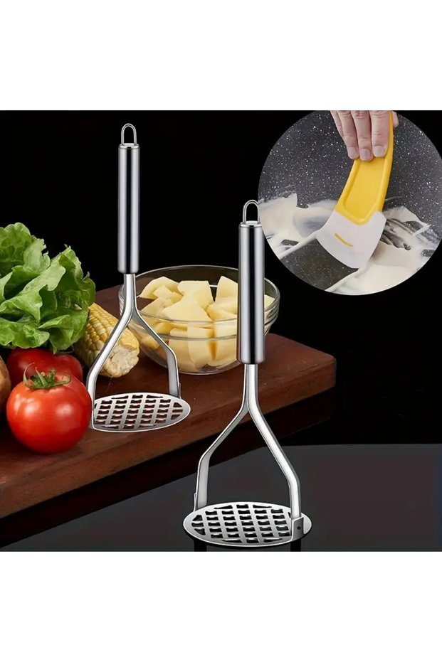 Stainless Steel Potato Masher and Practical Kitchen Scraper Set