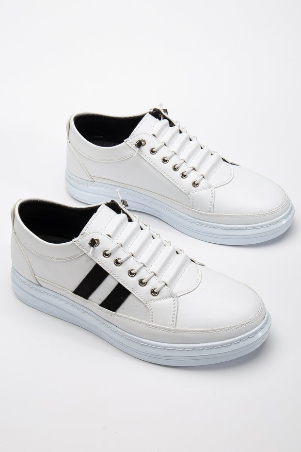 White Color Men's Casual Lightweight Poly Stitched Sole Walking Guaranteed Sneakers