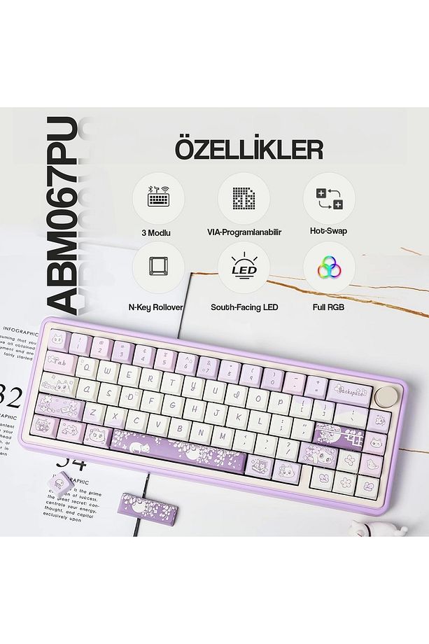 Abm067 Nebula Programlanabilir Esports Rgb Mekanik 3 Mode Kablosuz Klavye (MOR) - 1
