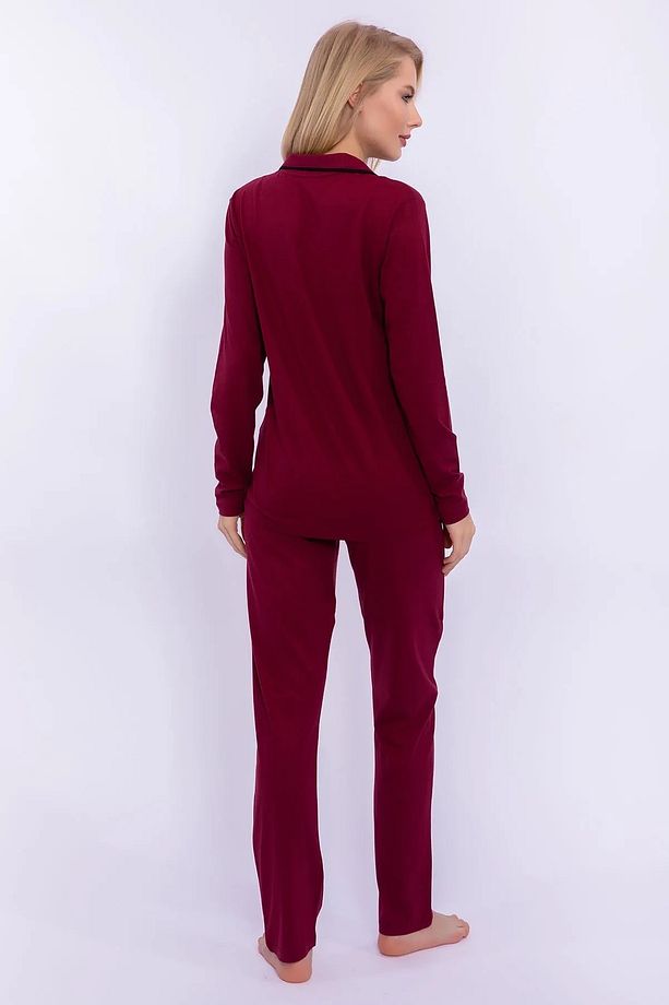 Bordo Modal & Pamuklu, Uzun Kollu, Önden Düğmeli, Kadın Pijama Takımı R.O.7.7.Z.E.1.7.L.T. - 2