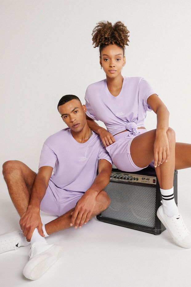 Unisex Lilac Standard Fit Regular Fit Cotton Stretchy Knitted Shorts with Pockets