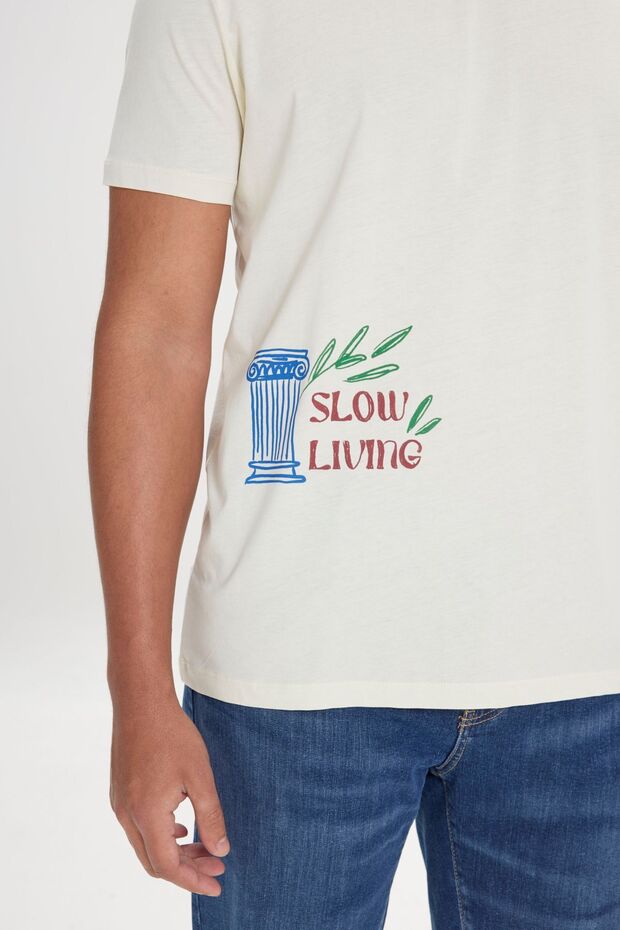 Erkek Sarı Standart Fit Normal Kesim %100 Pamuk Yumuşak Dokulu Baskılı Bisiklet Yaka Tişört - 5