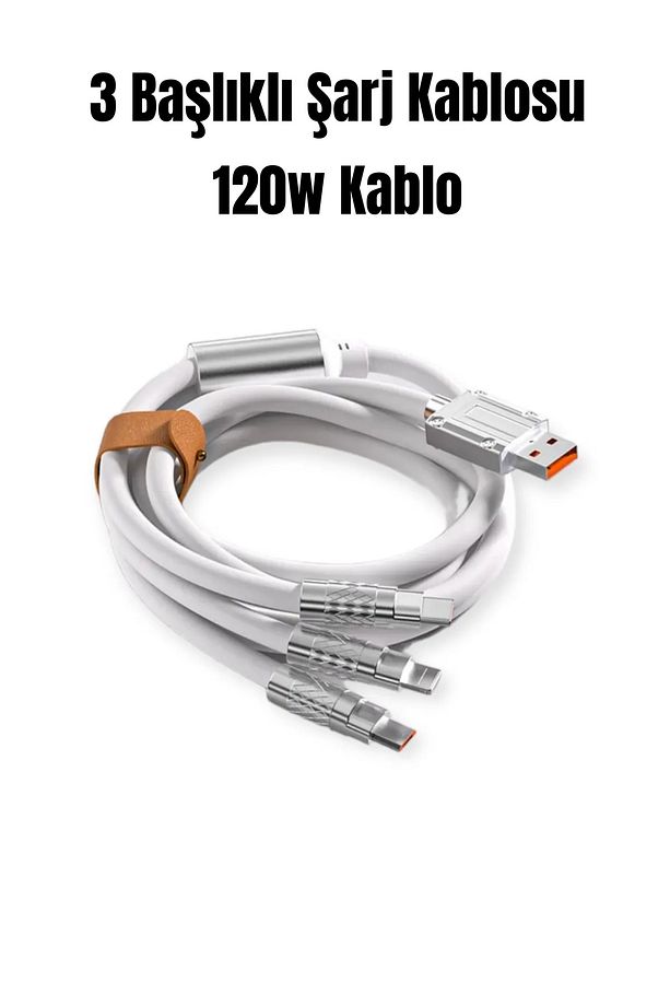 3in1 Usb To Type-c Micro Usb Lightning 120w Hızlı Şarj Kablosu Samsung/Iphone/Xiaomi 3 Başlık Çoklu - 4
