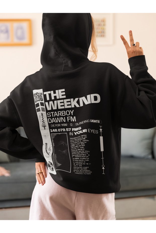 The Weeknd Starboy Dawn Fm Printed Unisex Oversized Rapper Design Hoodie.