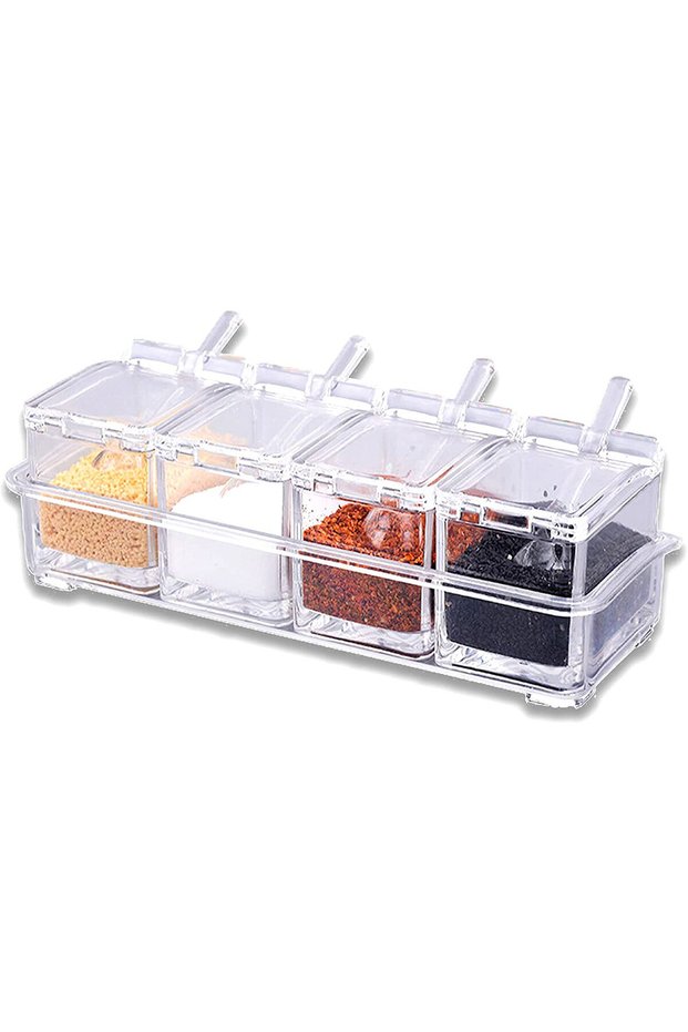 Clear Clear Seasoning Box, Set of 4 Crystal Seasoning Storage Container with Spoon Clear Seasoning R