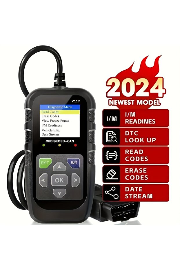 أداة تشخيص ماسح ضوئي Obd2 باللون الأسود مع جهاز اختبار الجهد، وقارئ رمز خطأ محرك Obdii، وEOBD + CAN C - 8