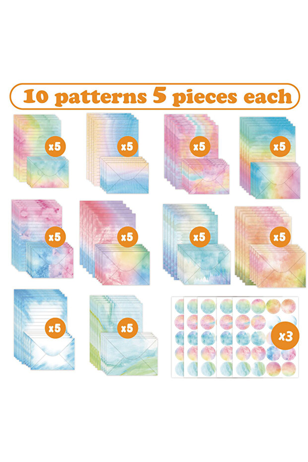 160pcs 160 Packs Stationery Paper Set (50 Double Sided Stationery Writing Papers 50 Matching Envelop