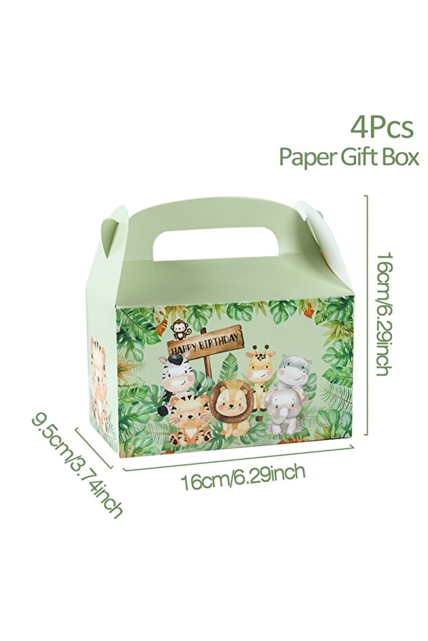 16x9.5x16cm 4pcs 4pcs Jungle Animal Candy Boxes Safari Birthday Party Decoration Kids Gift Packaging