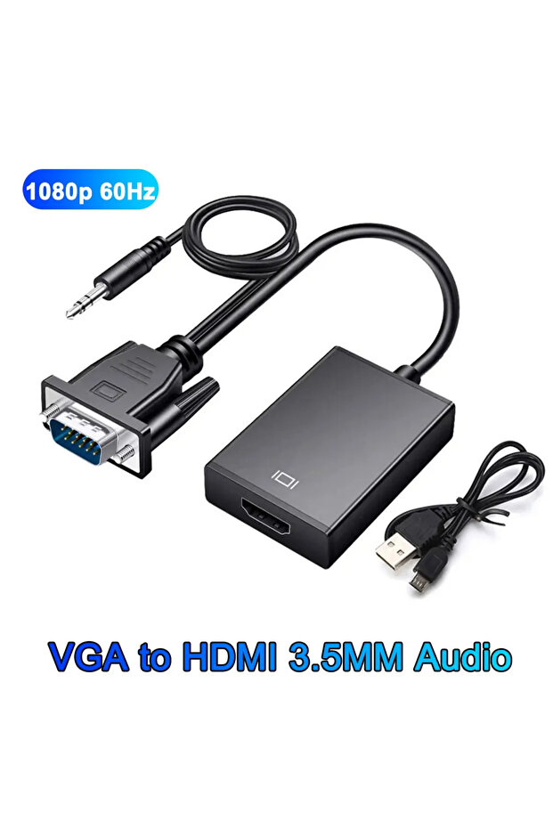 kebidumei Black HD 1080P VGA to HDMI Converter VGA Adapter with 3.5mm Audio Video Cable VGA Input HD
