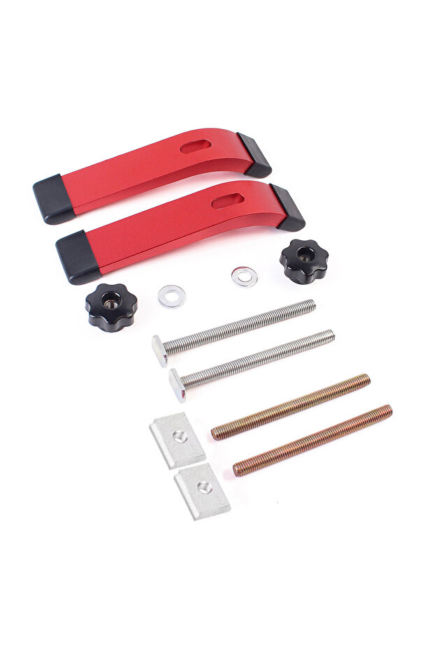 Red 2Pcs Quick Acting T-Track Hold Down Clamp with T Bolts and slider Aluminum Alloy Woodworking Cla
