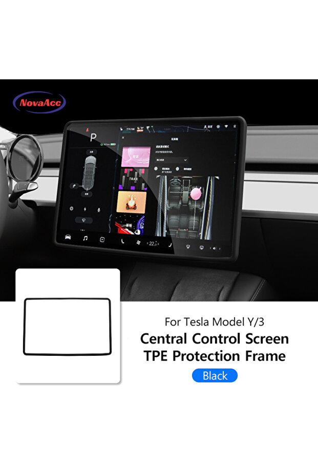 Black For Tesla Model Y 3 2021 - 2024 Screen Frame Protector Silicone Center Console Screen Frame Pr