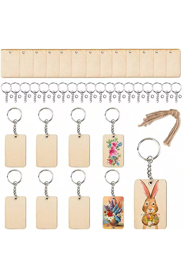 1 set 60pcs Wood Keychain Blanks Unfinished Wood Blanks Laser Engraving Blanks for Craft Projects