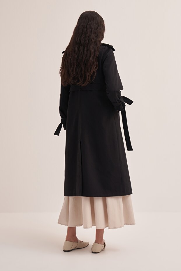 Kadın Geniş Yakalı Basic Trençkot Siyah - 4