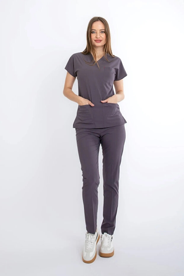 Dusty Gray U-flex Stretch Fabric Doctor Nurse Surgical Set