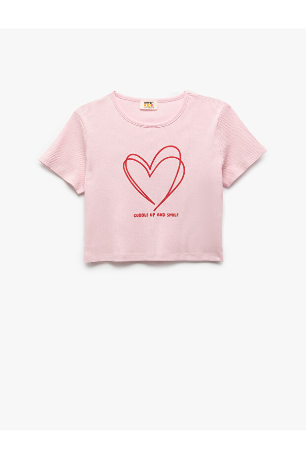 Cotton Heart Printed Short Sleeve Crew Neck T-Shirt