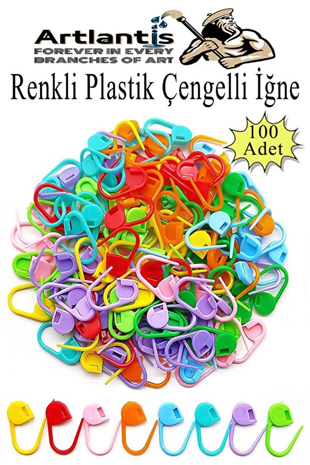 100 Colorful Plastic Safety Pins - Oval Clip, Knitting Detacher, Fixer B